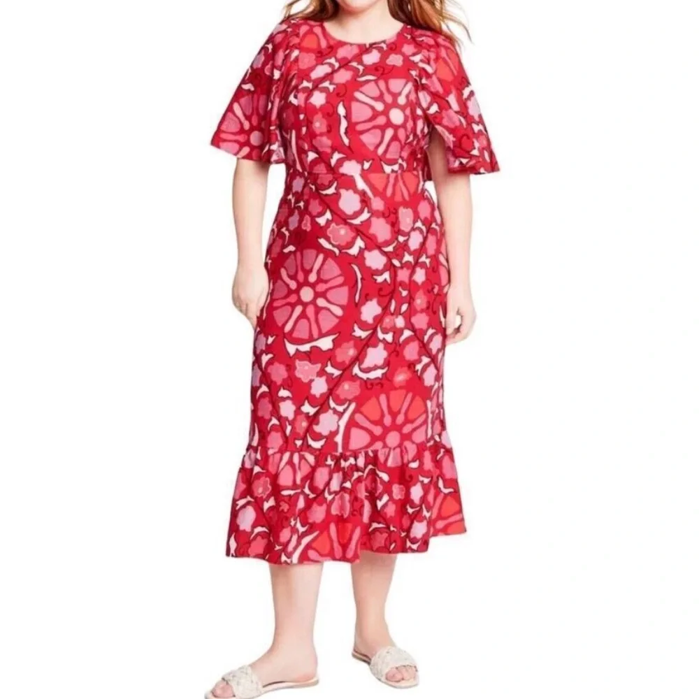 🕶️RHODE x Target Zinnia Linen Blend Floral Bell Sleeve Midi Dress Size XL / 17 - Picture 2 of 8